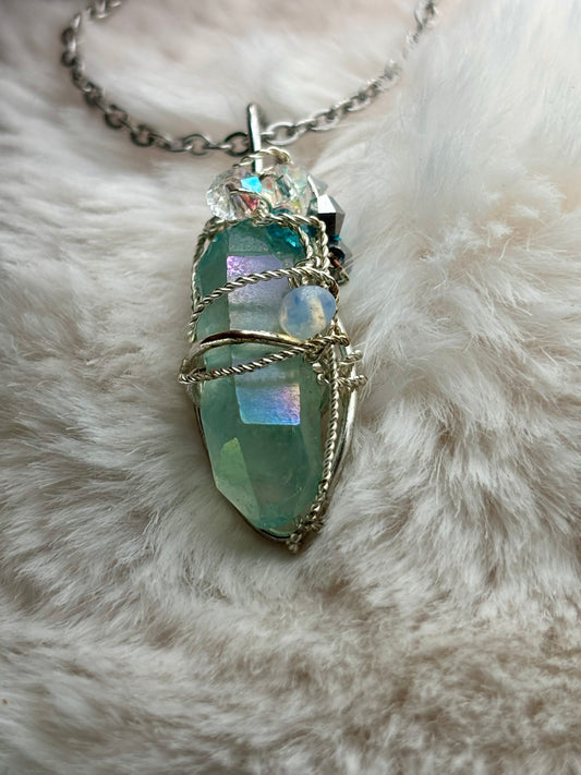 Hidden Prism, Rainbow Magic: green radiated crystal pendant