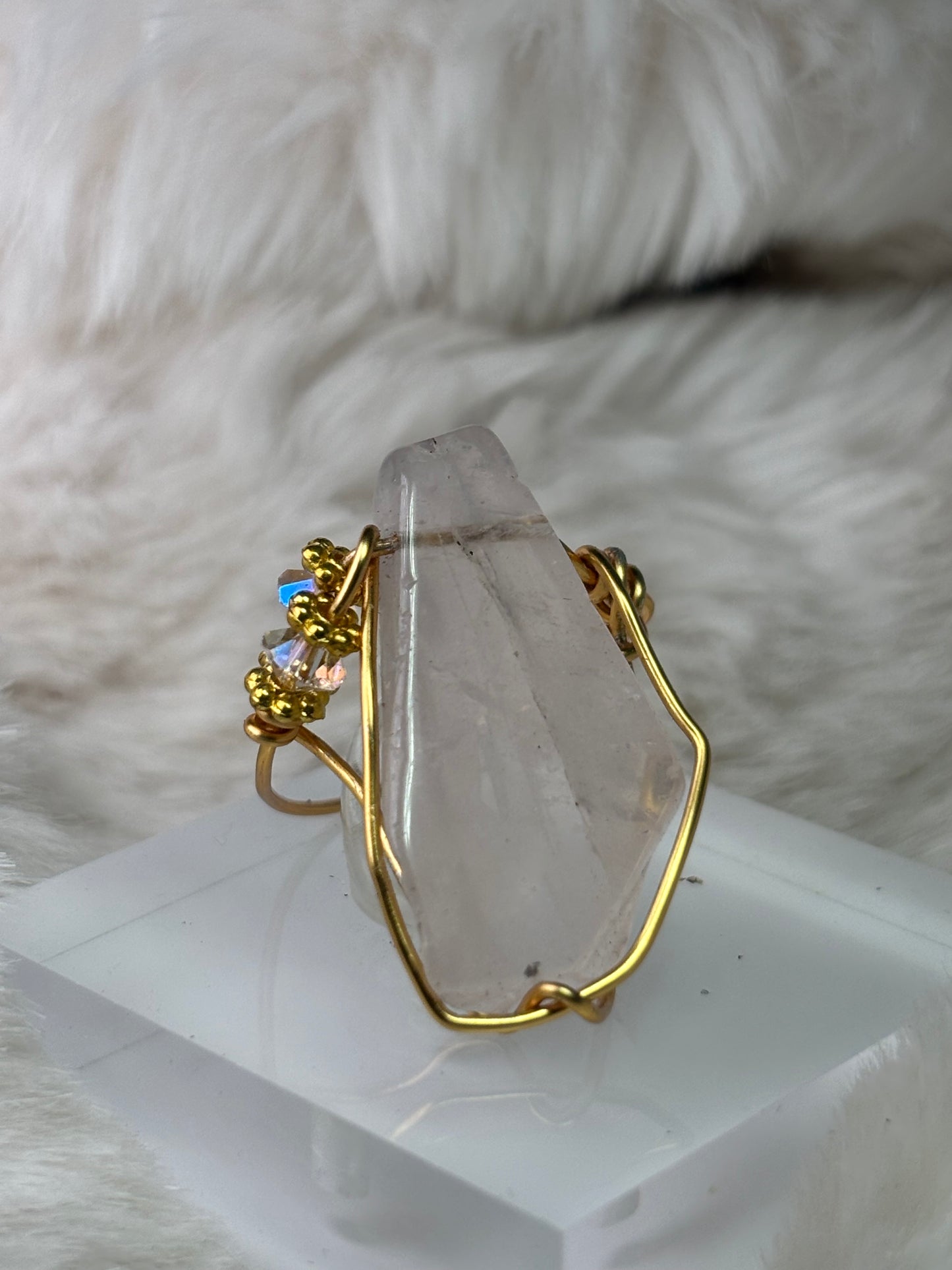 Rose quartz ring: pink rose petal 