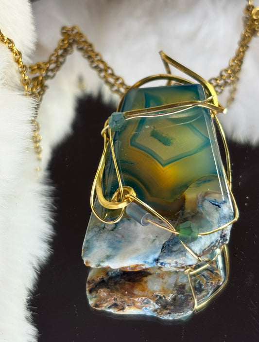 Sacred Shield of Madagascar Collection: The Glow of the Ocean-Rare Sea Agate pendant from Madagascar