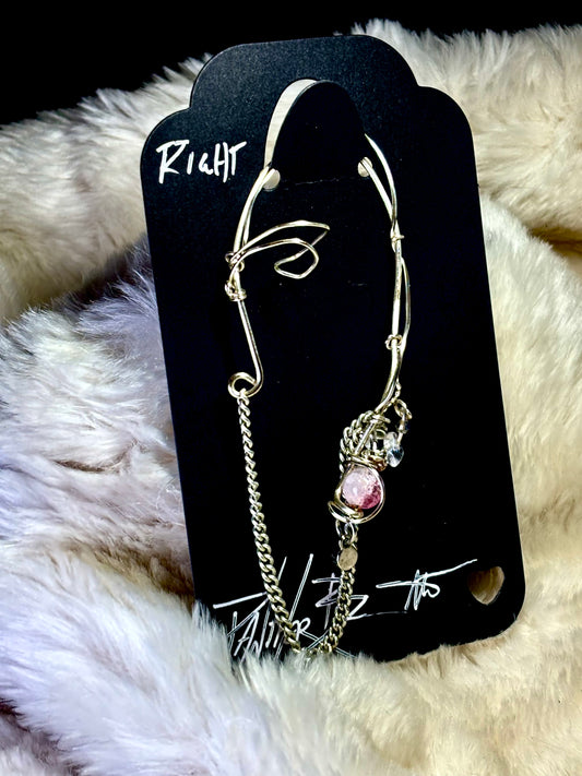 The Phoenix Spark: pink fractured quartz crystal (right) ear cuff