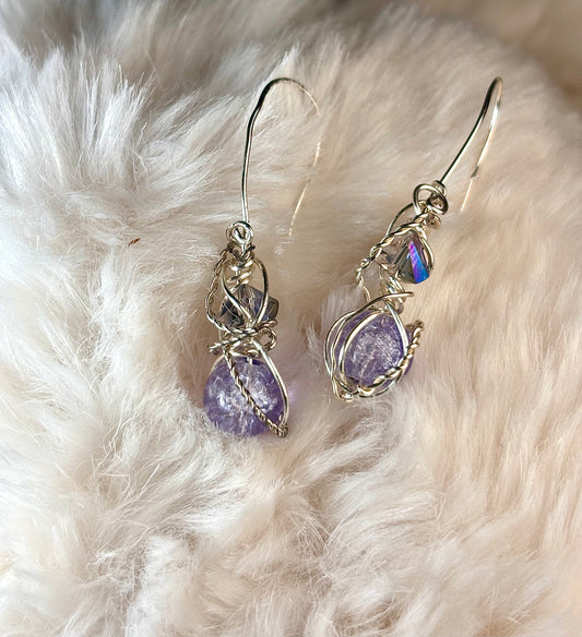 Faery Ball Drops: Lepidolite Earrings