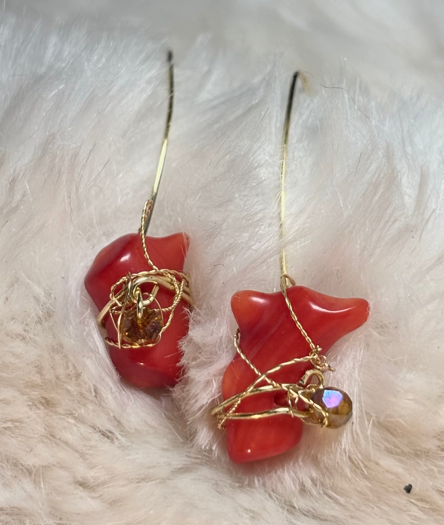 Flame of the sea: red coral earrings 