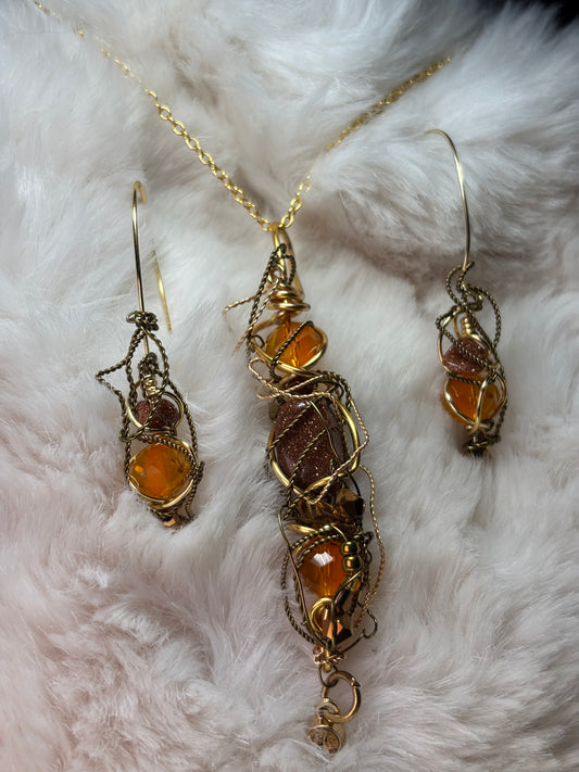 Solar Spell: goldstone pendant (set available)
