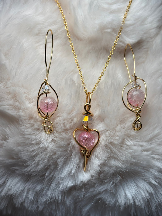 Glinda — Light of the Heart; crackle quartz crystal earrings