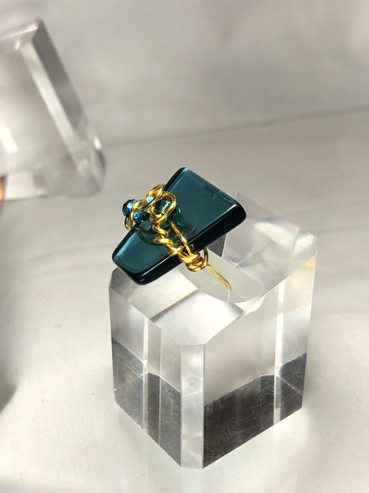 Teal crystal with gold scroll