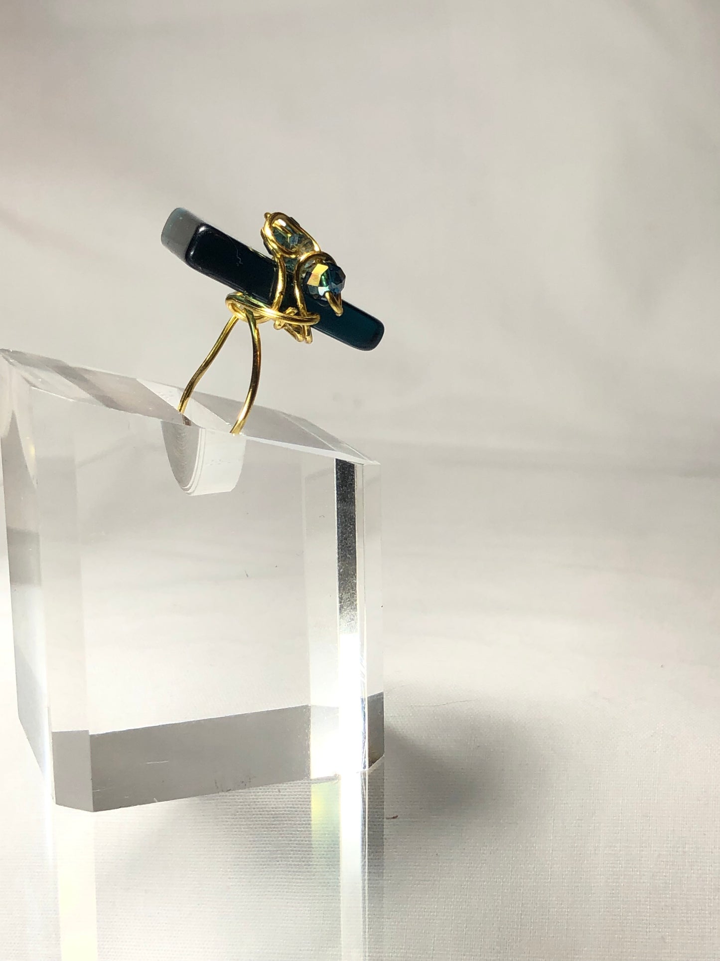 Teal crystal with gold scroll