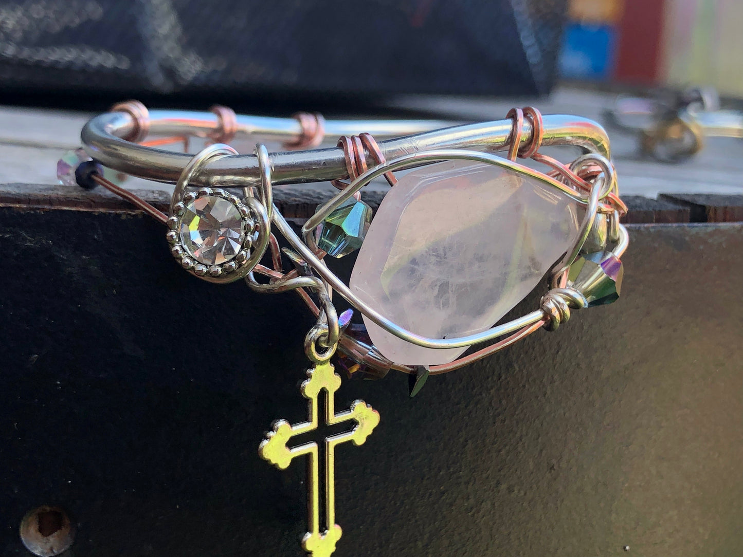 Cross pink rose quartz