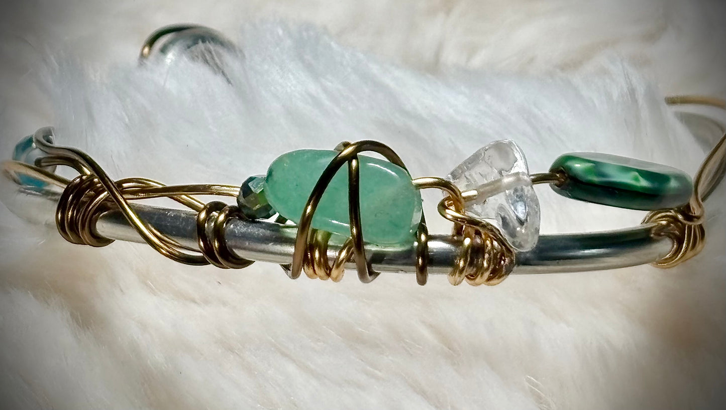 Tourmalinated Quartz (Quartz with Black Tourmaline inclusions), Peruvian Turquoise, Advertine Bracelet: Branches of Protection