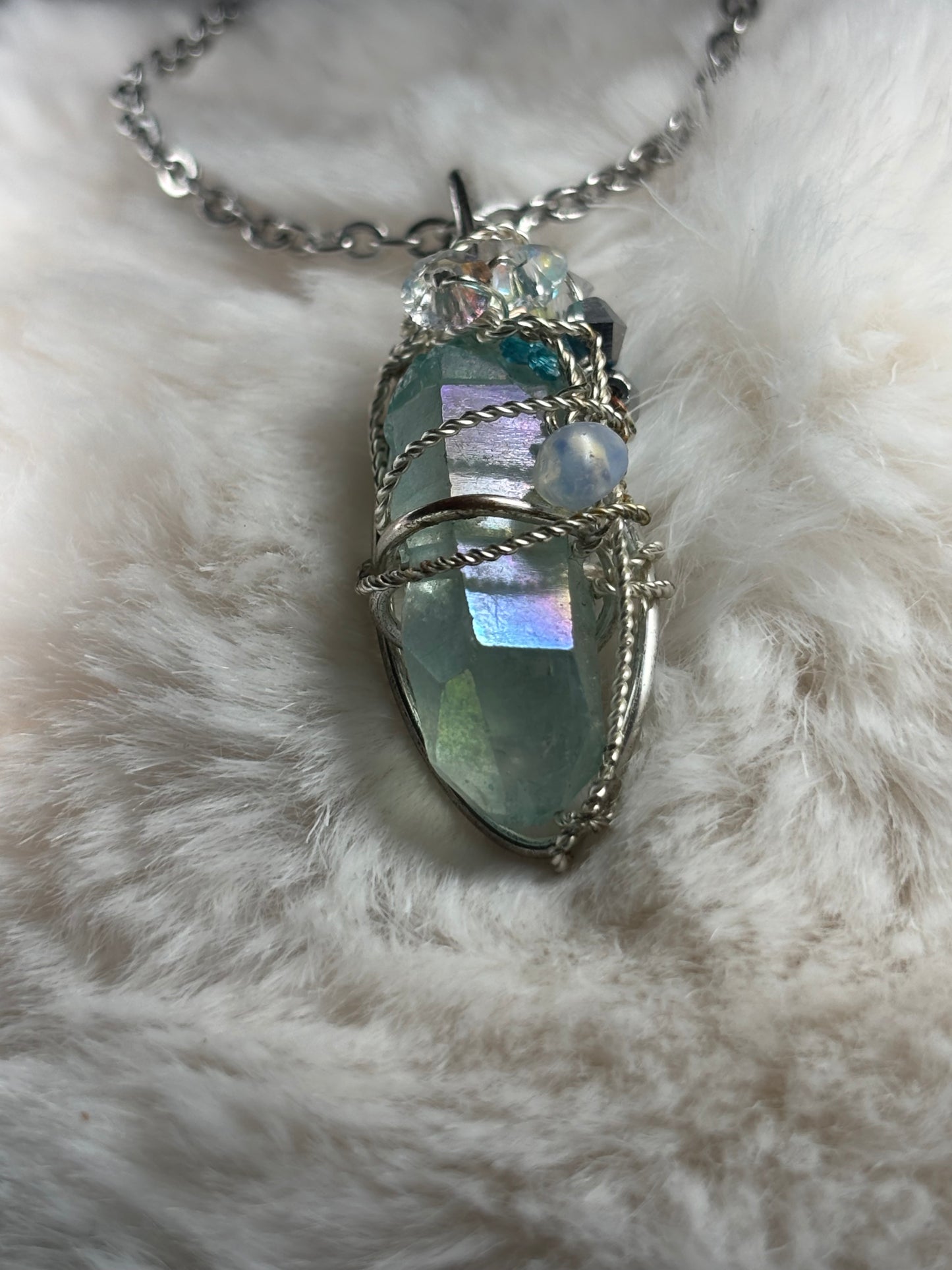 Hidden Prism, Rainbow Magic: green radiated crystal pendant