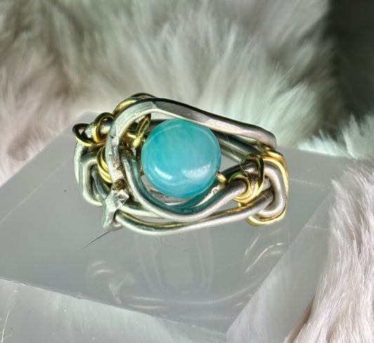 Aqua￼Amazonite and silver ring: ￼ my peace protects me ￼