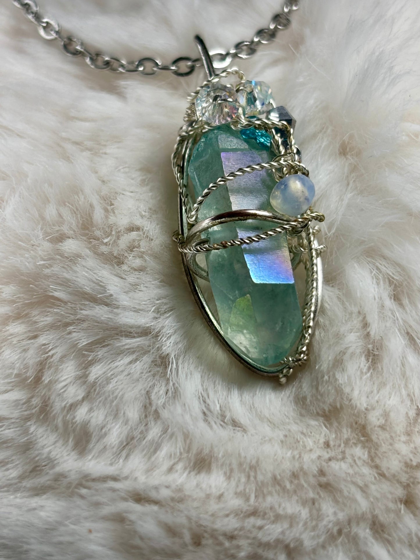 Hidden Prism, Rainbow Magic: green radiated crystal pendant