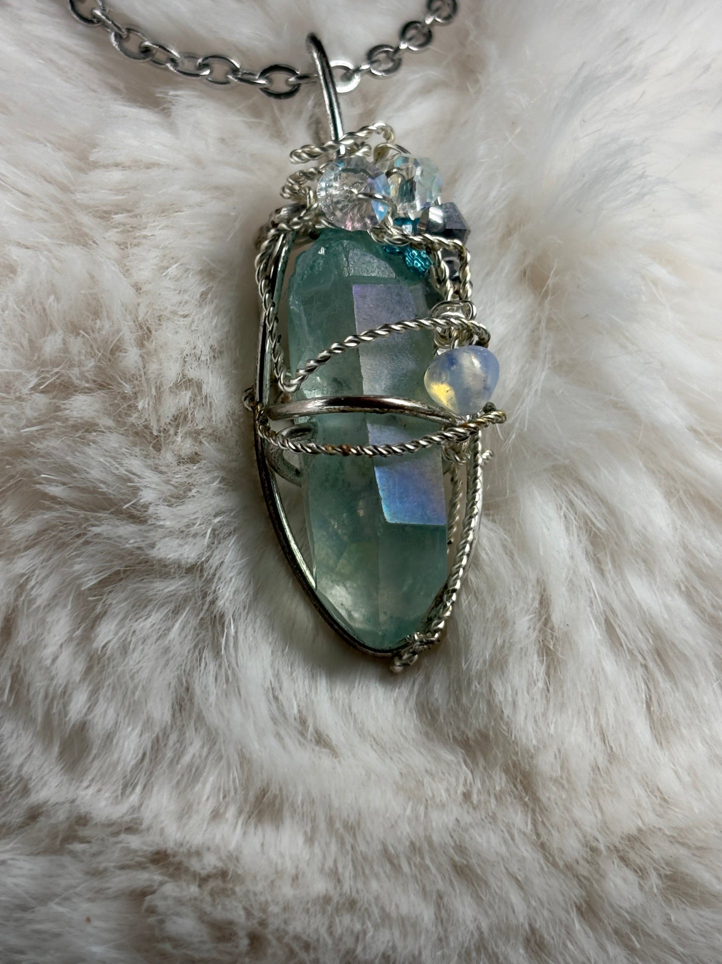 Hidden Prism, Rainbow Magic: green radiated crystal pendant