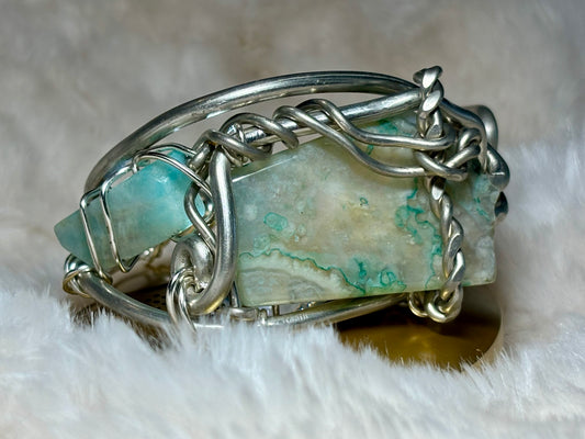 Madagascar Sea Agate and Larimar bracelet: Ocean Warrior ￼￼