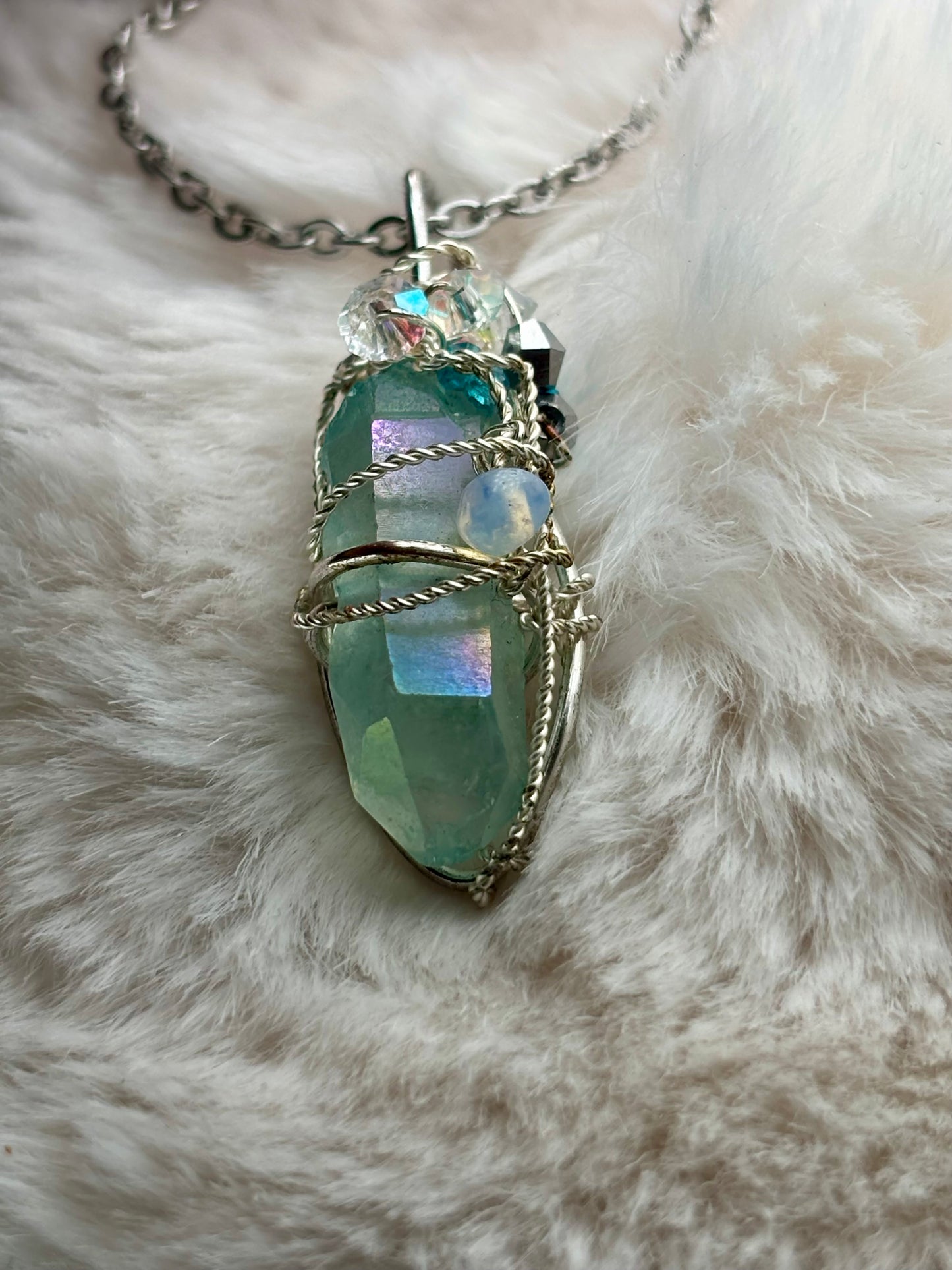 Hidden Prism, Rainbow Magic: green radiated crystal pendant