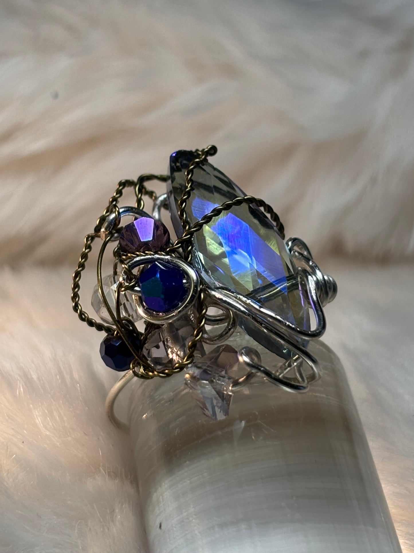 Crystal ring in silver: Comet sky ￼