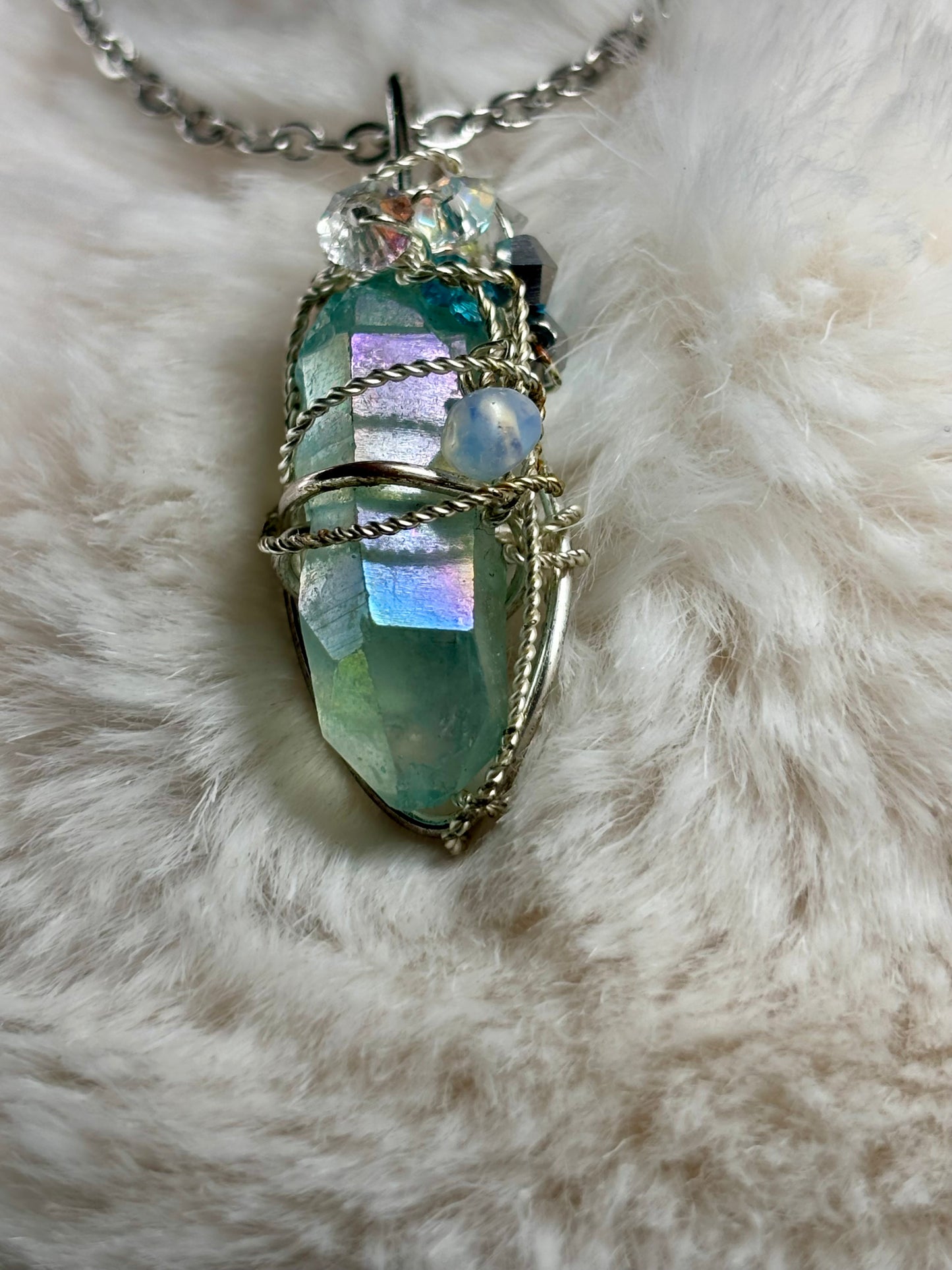 Hidden Prism, Rainbow Magic: green radiated crystal pendant