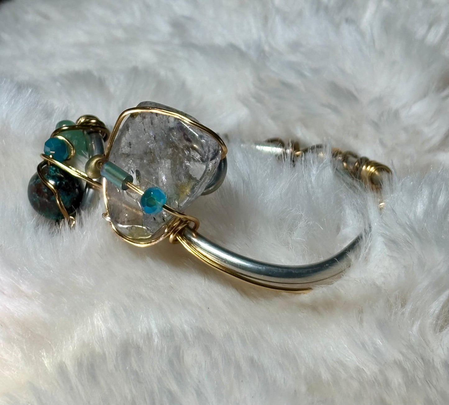 Tourmalinated Quartz (Quartz with Black Tourmaline inclusions), Peruvian Turquoise, Advertine Bracelet: Branches of Protection