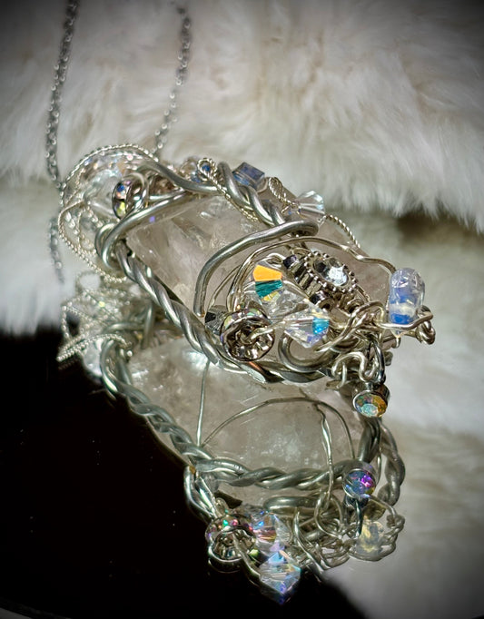 Crystal and quartz crystal pendant: TWIN PILLARS OF CLARITY ￼ ￼