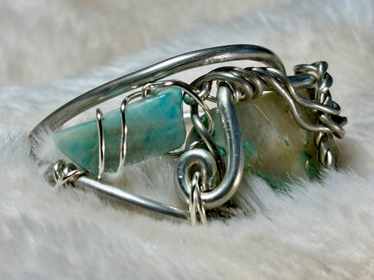 Madagascar Sea Agate and Larimar bracelet: ocean warrior ￼￼
