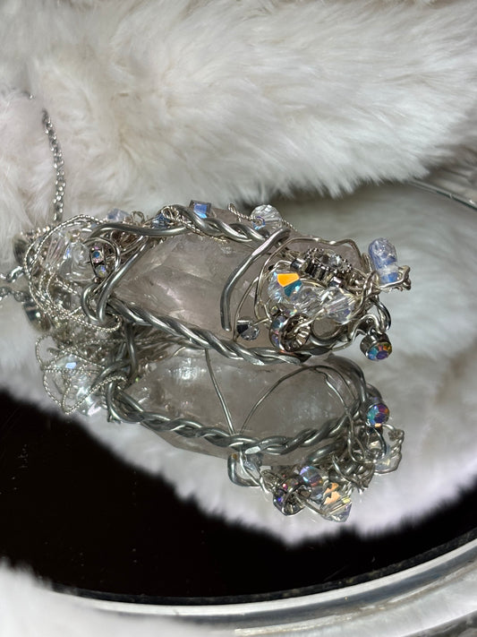 Crystal and quartz crystal pendant: TWIN PILLARS OF CLARITY ￼ ￼