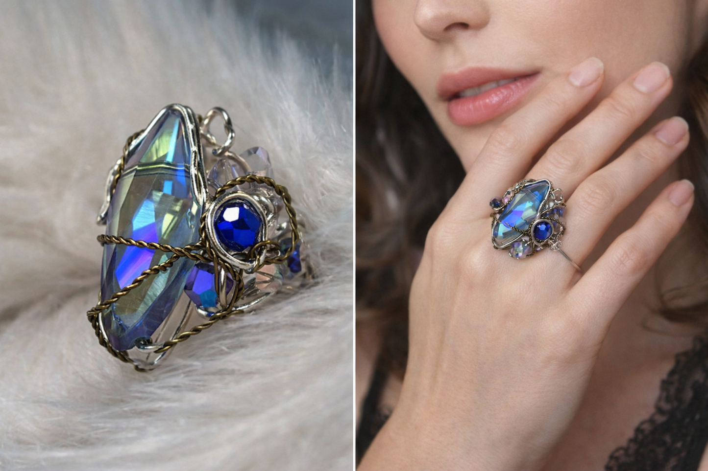 Crystal ring in silver: Comet sky ￼