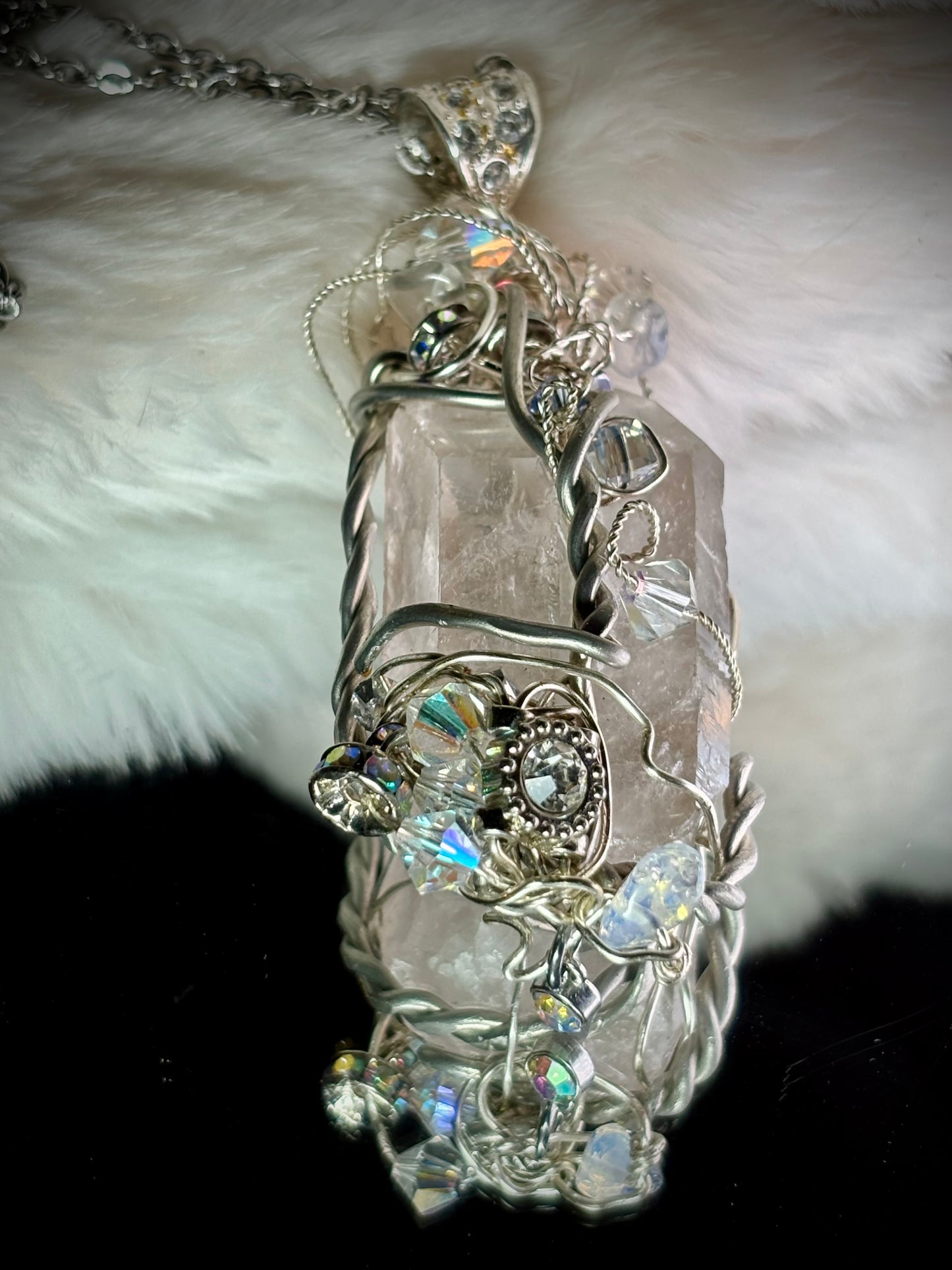 Crystal and quartz crystal pendant: TWIN PILLARS OF CLARITY ￼ ￼