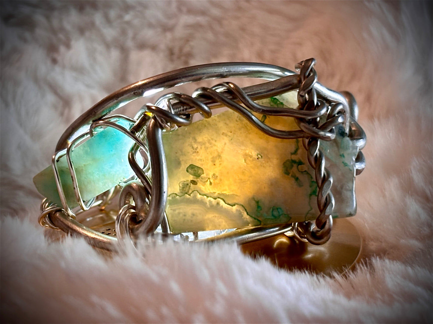 Madagascar Sea Agate and Larimar Bracelet: Ocean Warrior