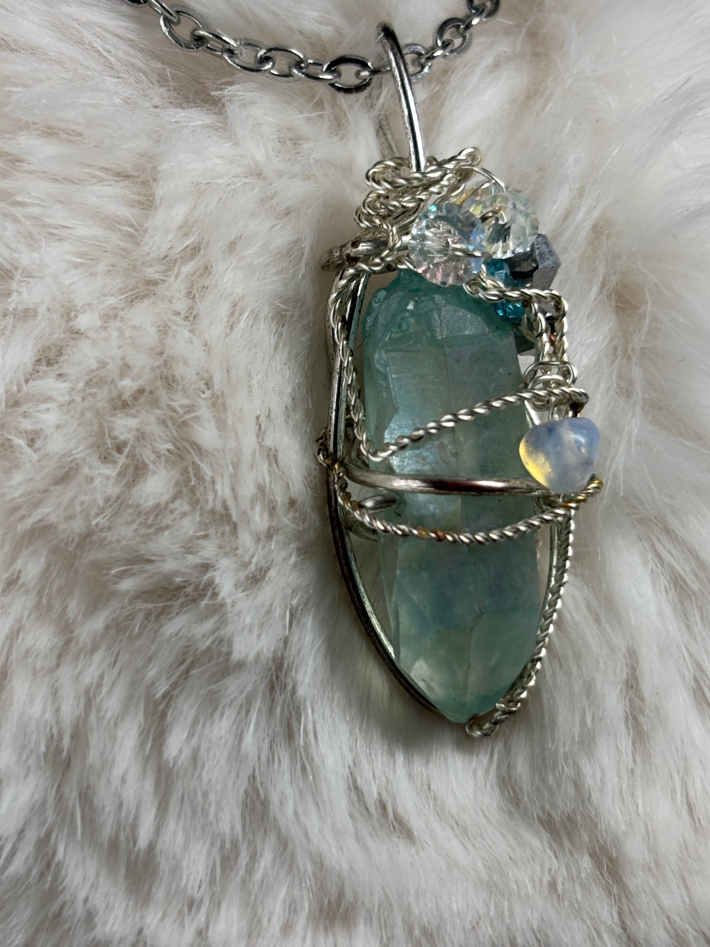 Hidden Prism, Rainbow Magic: green radiated crystal pendant