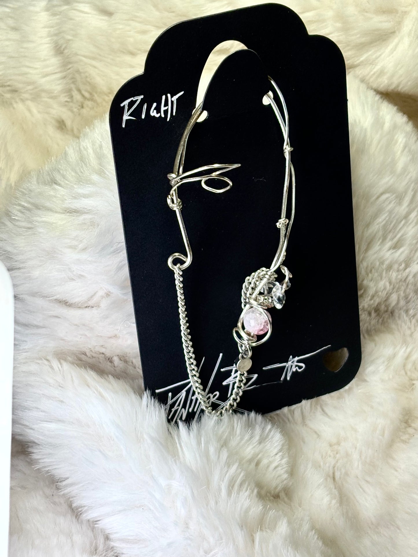 The Phoenix Spark: pink fractured quartz crystal (right) ear cuff￼