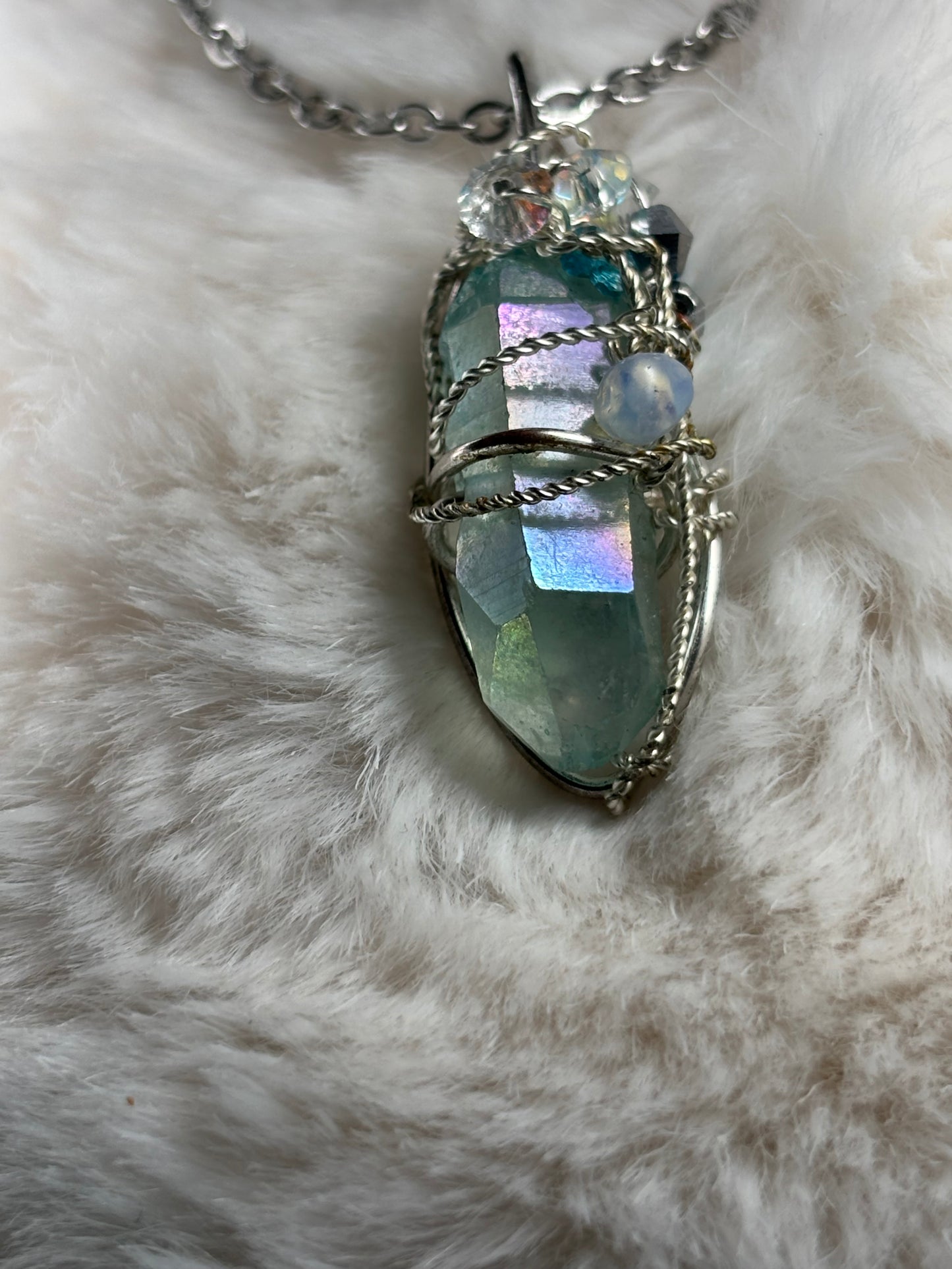 Hidden Prism, Rainbow Magic: green radiated crystal pendant