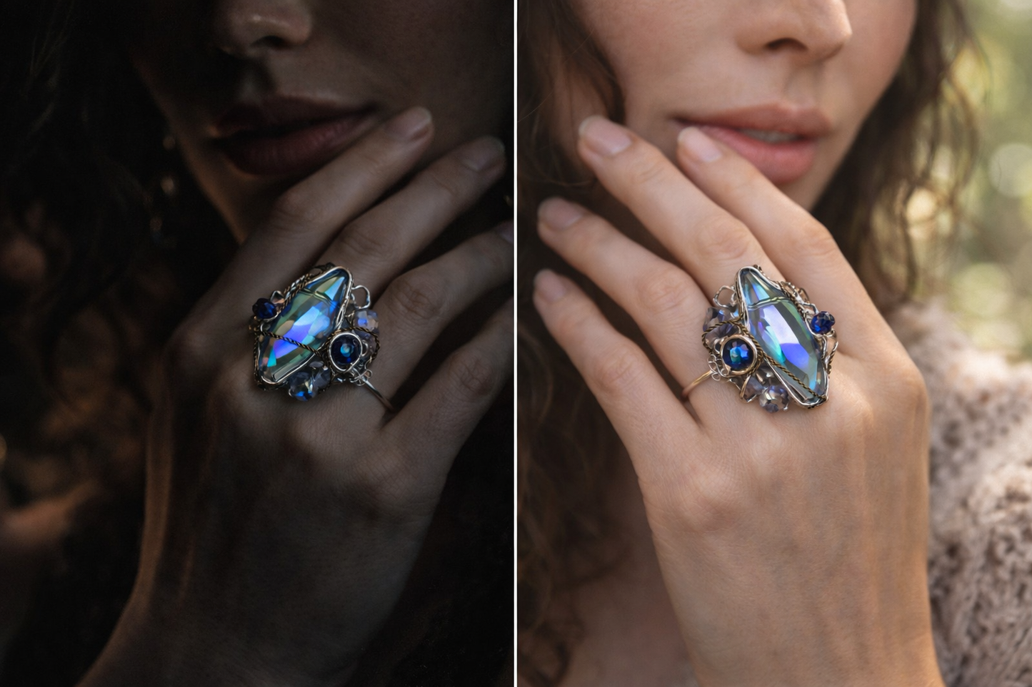 Crystal ring in silver: Comet sky ￼