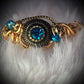Turquoise rhinestone ring in gold￼