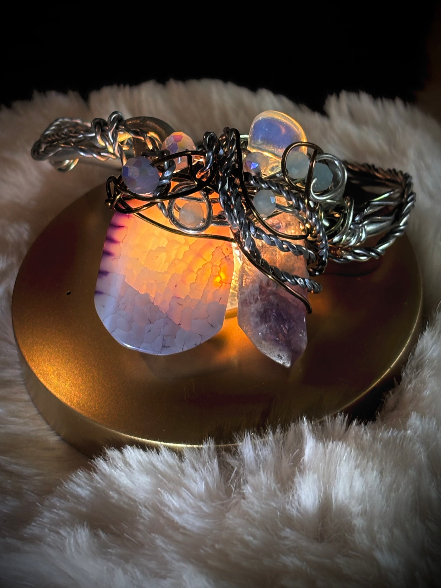 Dragon Vein Agate, Amethyst, Moonstone Bracelet:    DRAGON RIDER