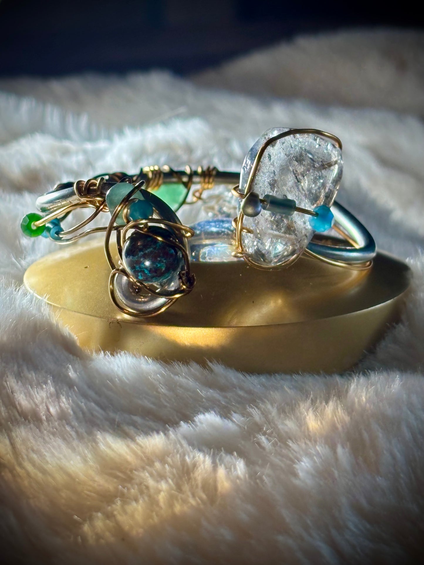 Tourmalinated Quartz (Quartz with Black Tourmaline inclusions), Peruvian Turquoise, Advertine Bracelet: Branches of Protection