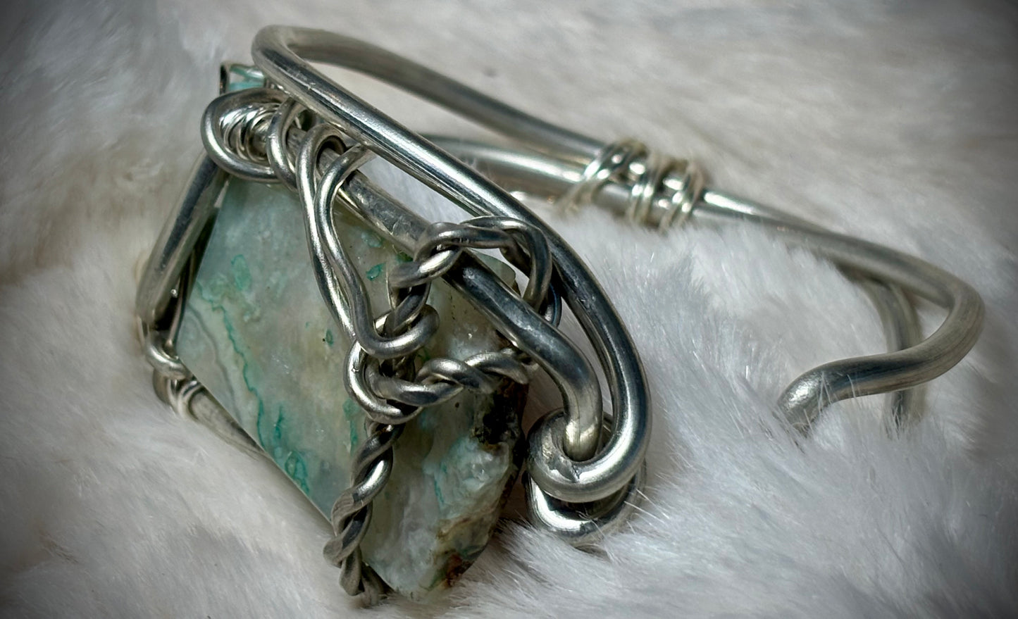 Madagascar Sea Agate and Larimar Bracelet: Ocean Warrior