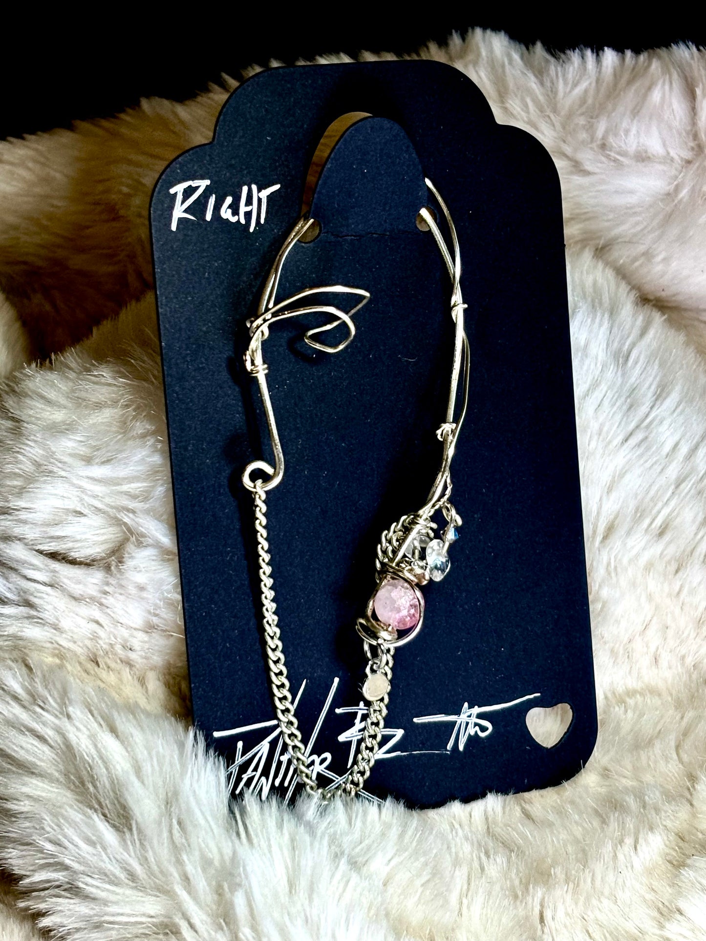 The Phoenix Spark: pink fractured quartz crystal (right) ear cuff￼