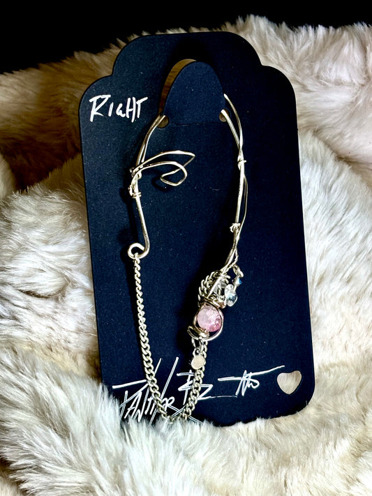 The Phoenix Spark: pink fractured quartz crystal (right) ear cuff￼