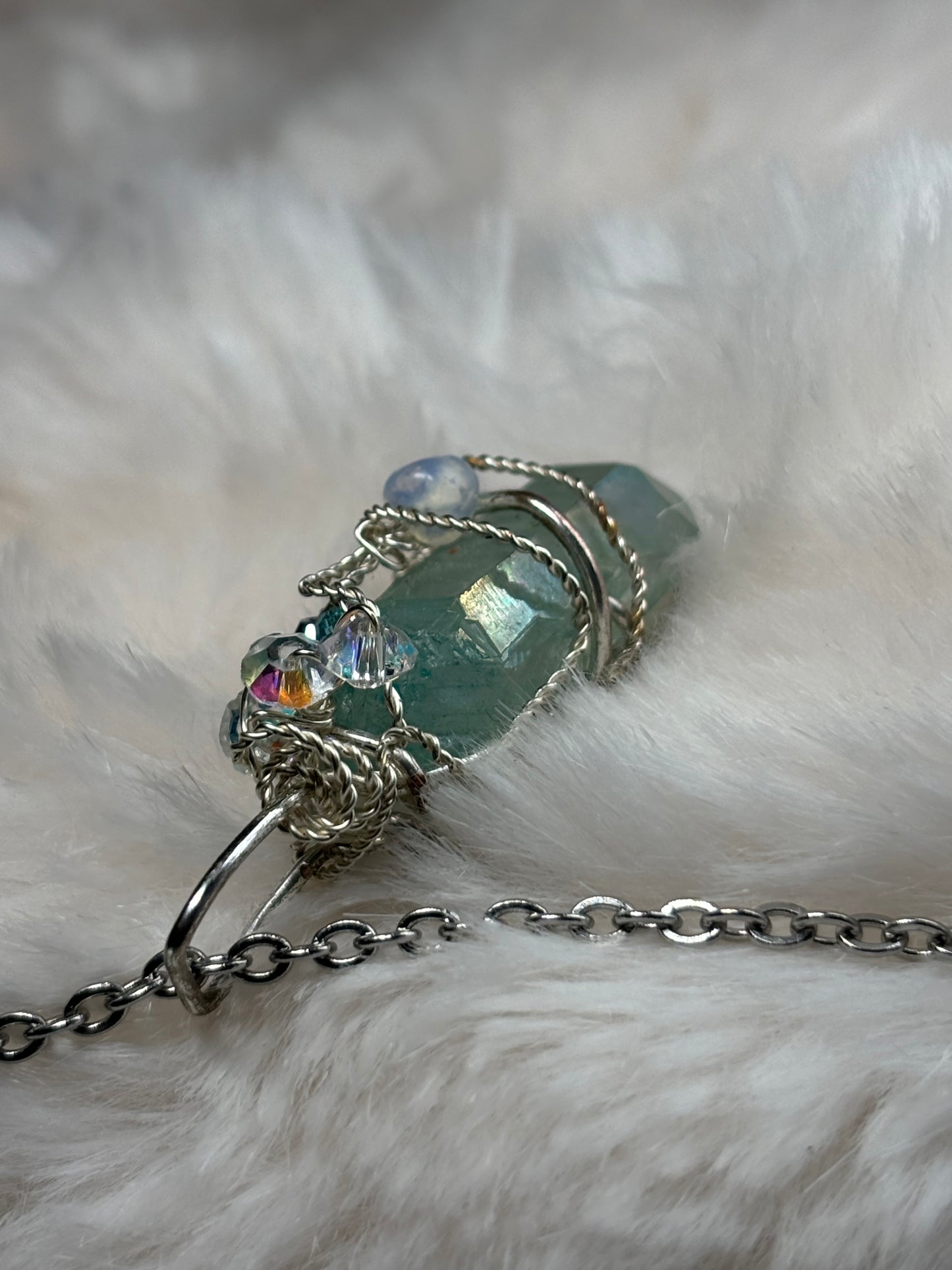 Hidden Prism, Rainbow Magic: green radiated crystal pendant