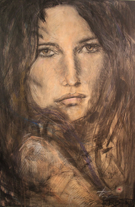 Woman Portrait Study Charcoal on Wood