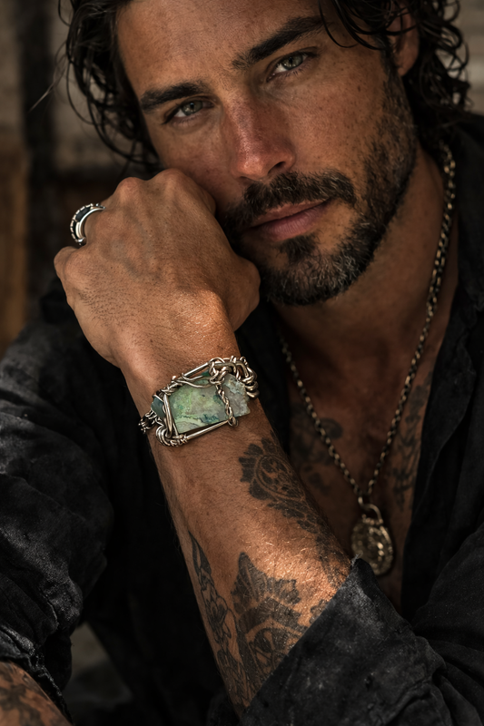 Madagascar Sea Agate and Larimar Bracelet: Ocean Warrior