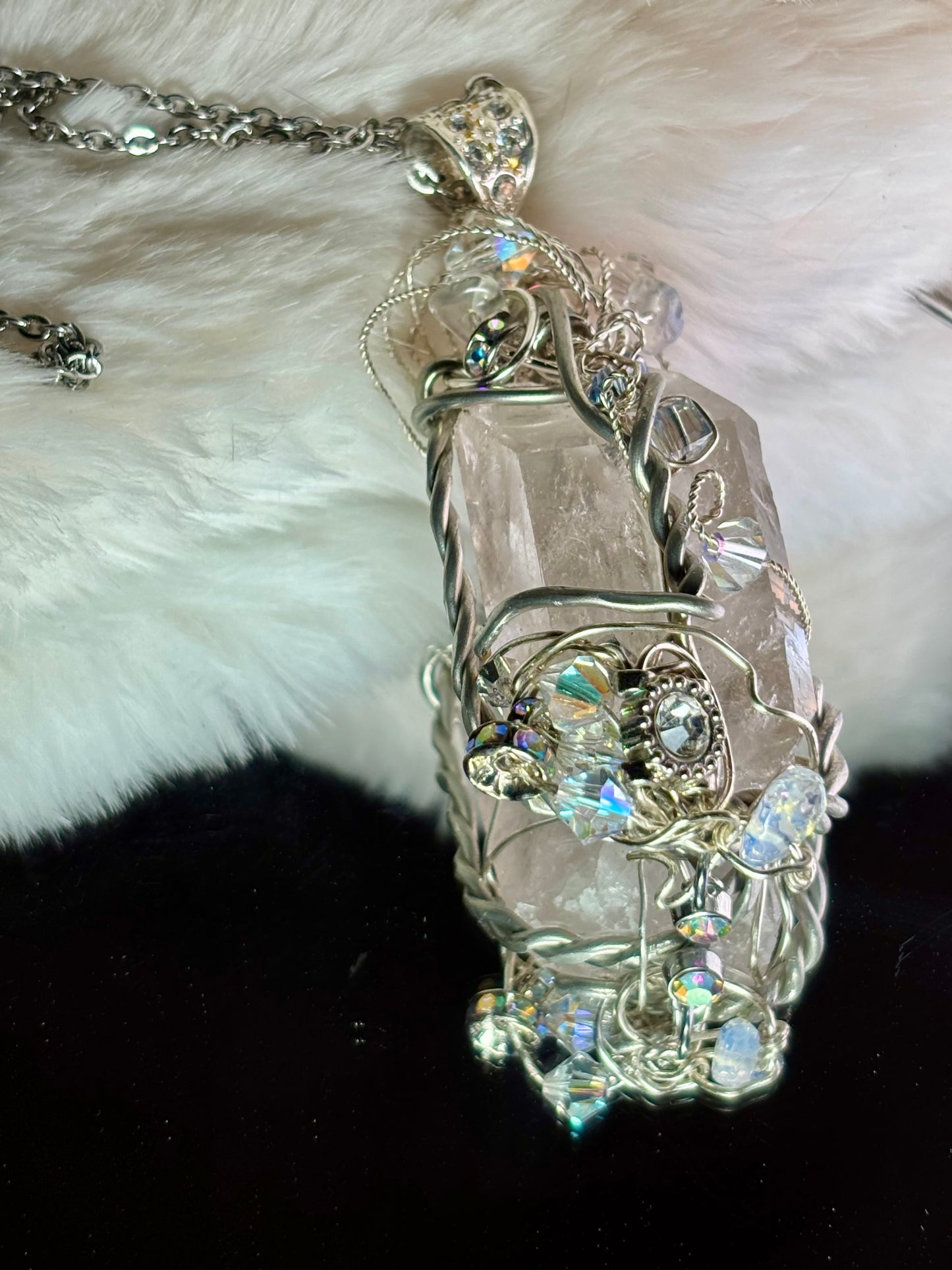 Crystal and quartz crystal pendant: TWIN PILLARS OF CLARITY ￼ ￼