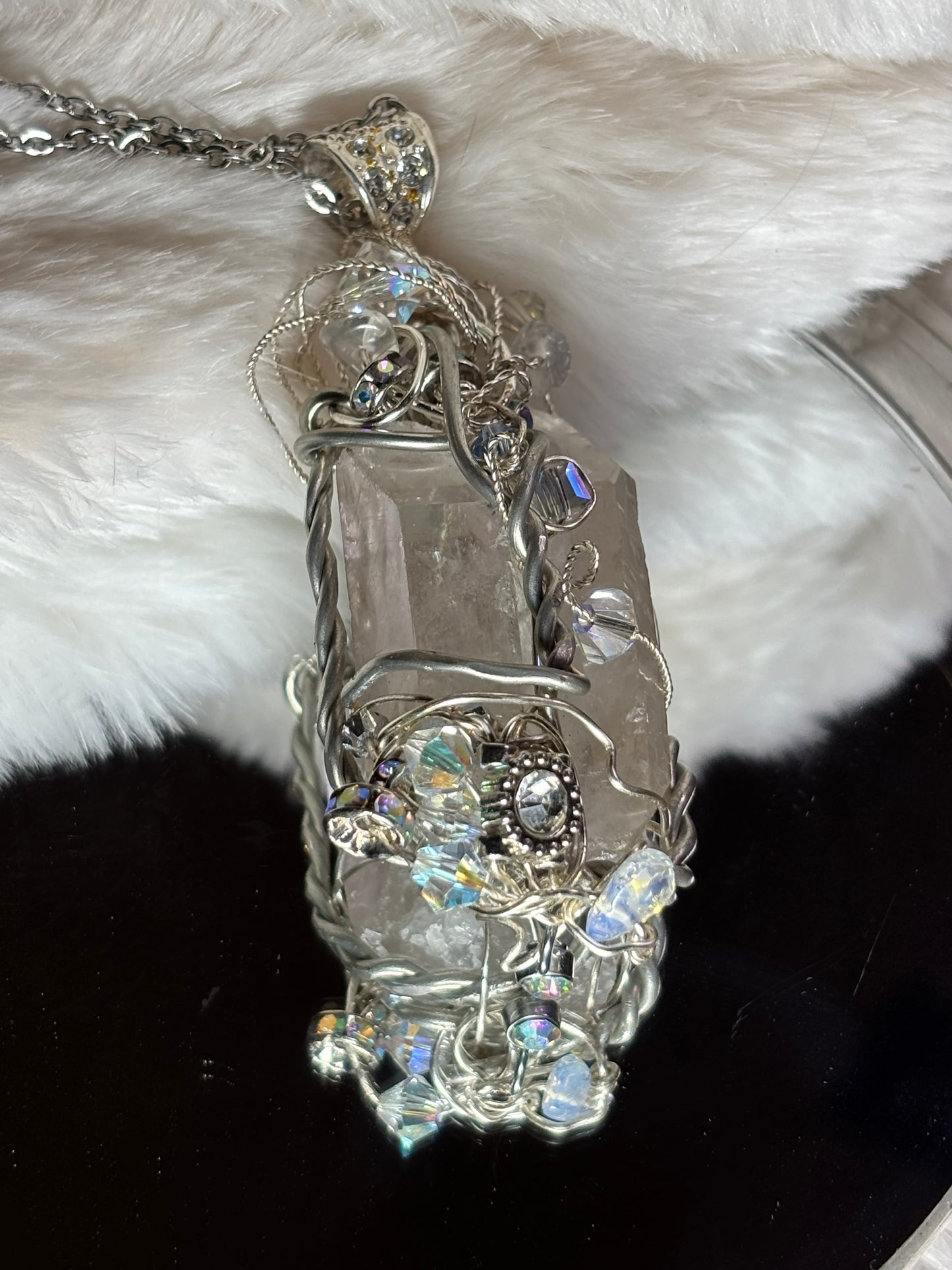 Crystal and quartz crystal pendant: TWIN PILLARS OF CLARITY ￼ ￼