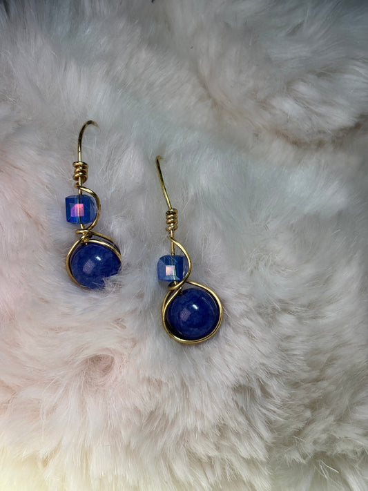 Midnight Current: blue crackle agate earring/pendant set