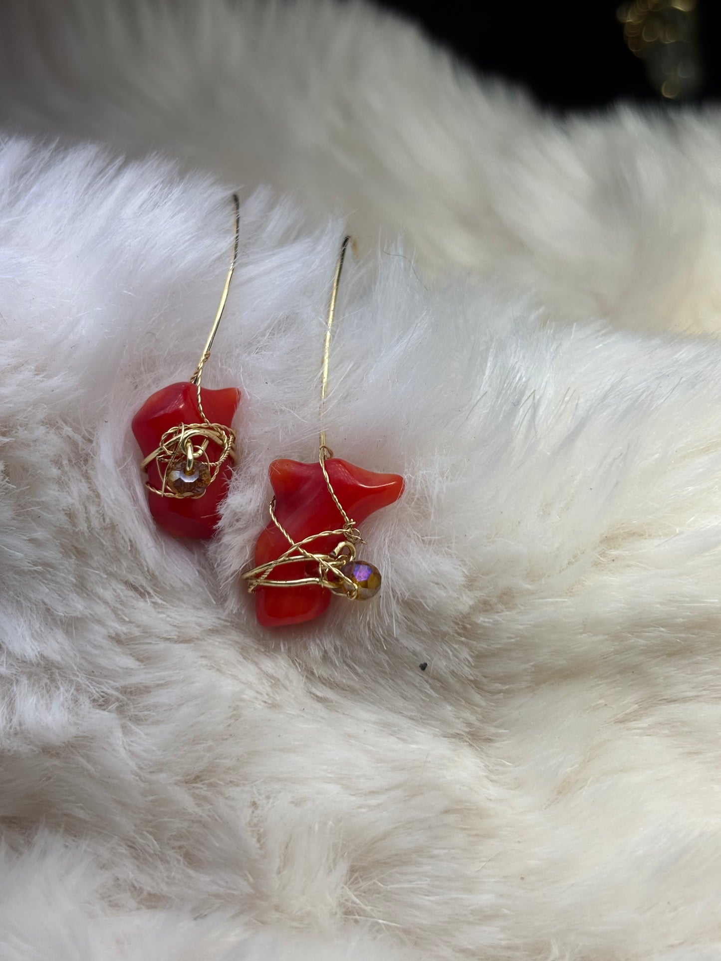 Flame of the sea: red coral earrings ￼
